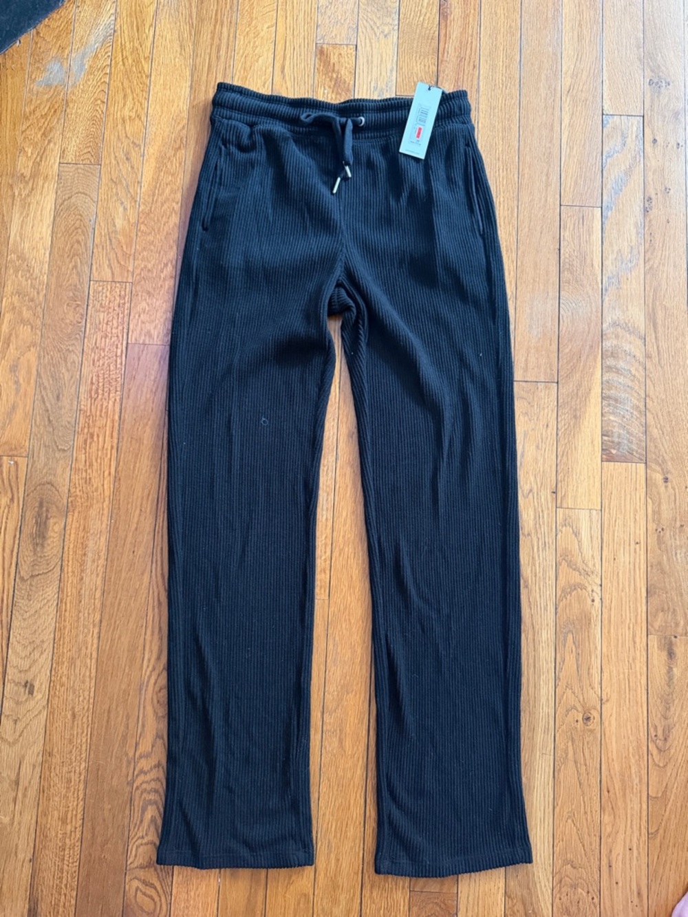 Black Ribbed Drawstring Pants
